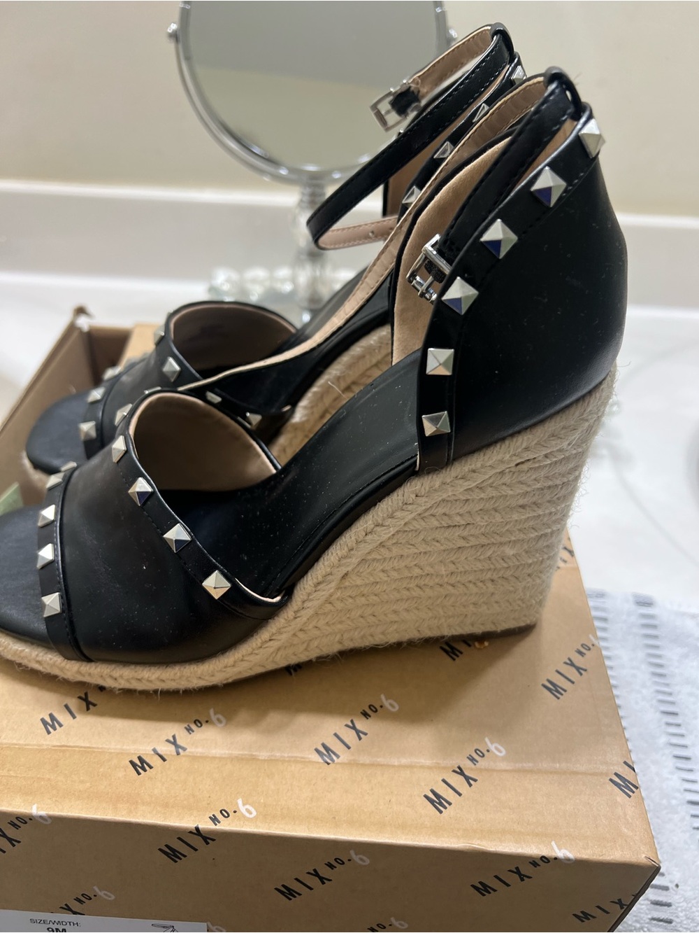 Mix No. 6 Black Studded Espadrille Wedge Sandals